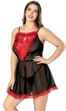 NightLight Transparan Fırfırlı Battal Beden Erotik Tül Gecelik NightLight 3457