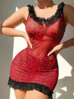 Kırmızı Leopar Arkası İp Dekolteli Seksi Fantezi Gecelik NightLight 3714 Leopar farklı açı
