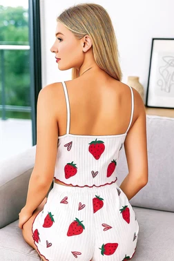 NightLight Çilek Desenli Kısa Şortlu Pijama Takım NightLight 3753 - Alternatif Görünüm