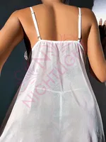 Dantel Göğüs Kısmı Dantel Yırtmaçlı Mini Gecelik Nightlight 7007 Beyaz detay görünüm