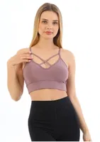 Önden Çapraz Bralet Pedli Spor Büstiyer Crop Form Angel 5800 Lila farklı açı