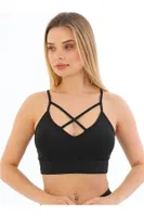 Önden Çapraz Bralet Pedli Spor Büstiyer Crop Form Angel 5800 Siyah görsel 4