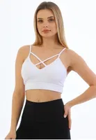Önden Çapraz Bralet Pedli Spor Büstiyer Crop Form Angel 5800 Beyaz görsel 5