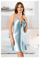 Önden Yırtmaçlı Göğüs Dekolteli Kısa Saten Gecelik Miss Laris 2113 Mavi