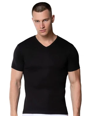 Pamuklu Siyah V Yaka Kısa Kollu Erkek Atlet Fanila Gümüş 4051