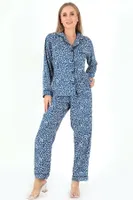 Papatya Desenli Uzun Kollu Kadın Pijama Takım DoReMi 002-000094 Mavi