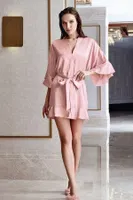 Pembe Bride Sabahlık Taşlı Kuşakli Gelin Sabahlığı New Night 405 Pembe
