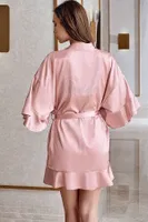 Pembe Bride Sabahlık Taşlı Kuşakli Gelin Sabahlığı New Night 405 Pembe detay görünüm