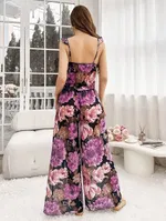Pembe Çiçek Desenli Siyah Asklı Bluz Pantolon Takım Pink Night 1458 Siyah detay görünüm