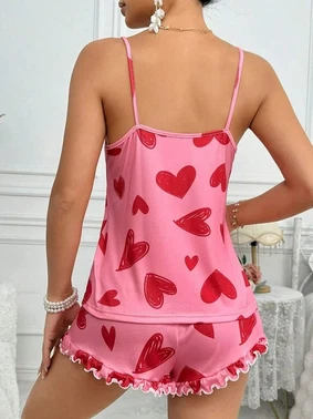 Ruselin Pembe Kalp Desenli Şort Kadın Takım Ruselin 5050 - Alternatif Görünüm