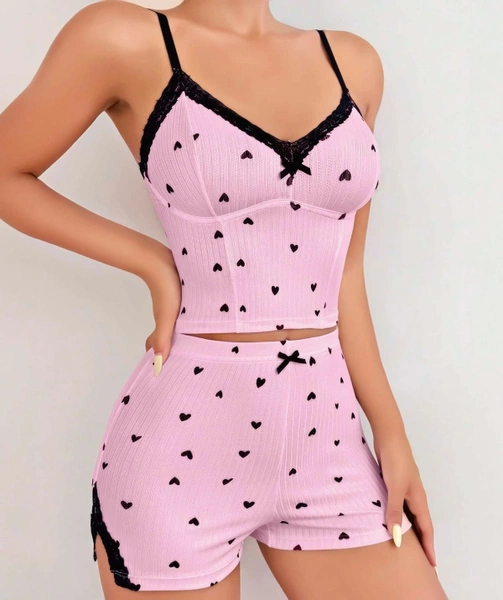Pembe Kalpli Askılı Şort Takım Lily Bianca 13006