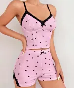 Pembe Kalpli Askılı Şort Takım Lily Bianca 13006 Pembe