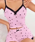 Pembe Kalpli Askılı Şort Takım Lily Bianca 13006 Pembe detay görünüm