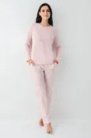 Pembe Uzun Kollu Çiçek Desenli Yuvarlak Yaka Kadın Pijama Takımı Pierre Cardin PC9085-S Pembe detay görünüm