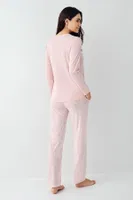 Pembe Uzun Kollu Çiçek Desenli Yuvarlak Yaka Kadın Pijama Takımı Pierre Cardin PC9085-S Pembe görsel 4