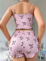 Kurdela Desenli Pembe Yazlık Şort Pijama Takım Lily Bianca 13095 Pembe farklı açı