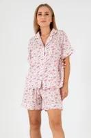 Pink Floral Kısa Kollu Kadın Şortlu Pijama Takım DoReMi 002-000085 Pembe detay görünüm