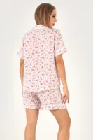 Pink Floral Kısa Kollu Kadın Şortlu Pijama Takım DoReMi 002-000085 Pembe farklı açı