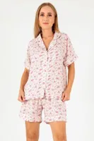 Pink Floral Kısa Kollu Kadın Şortlu Pijama Takım DoReMi 002-000085 Pembe görsel 5