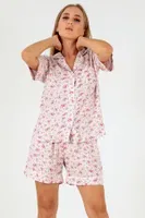 Pink Floral Kısa Kollu Kadın Şortlu Pijama Takım DoReMi 002-000085 Pembe görsel 6