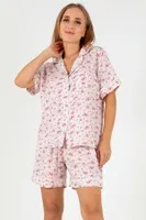 Pink Floral Kısa Kollu Kadın Şortlu Pijama Takım DoReMi 002-000085 Pembe görsel 7