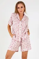 Pink Floral Kısa Kollu Kadın Şortlu Pijama Takım DoReMi 002-000085 Pembe görsel 8