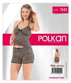 Polkan Boyundan Bağlamalı Leopar Bayan Şortlu Atlet Takım Polkan 7542 - Alternatif Görünüm
