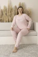 Puantiyeli Büyük Beden Yazlık Uzun Kollu Viskon Kadın Pijama Takımı Estiva 25145 Pembe farklı açı
