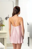 Puantiyeli Çiçekli İnce Askılı Kısa Gecelik Pink Night 3961 Pembe detay görünüm