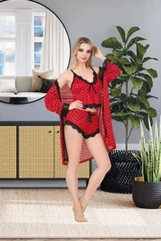 İzabel Puantiyeli Dantelli Şort Atlet Sabahlık Takım İzabel 8008