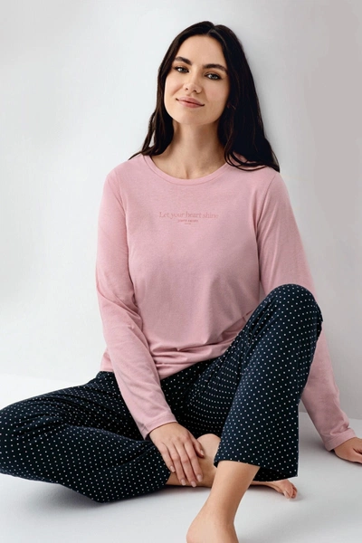 Puantiyeli Uzun Kollu Cepli Kadın Pijama Takımı Pierre Cardin PC9090-S
