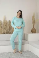 Puantiyeli Uzun Kollu Yazlık Viskon Kadın Pijama Takımı Estiva 25110 Yeşil