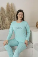 Puantiyeli Uzun Kollu Yazlık Viskon Kadın Pijama Takımı Estiva 25110 Yeşil farklı açı