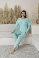 Puantiyeli Uzun Kollu Yazlık Viskon Kadın Pijama Takımı Estiva 25110 Yeşil görsel 5
