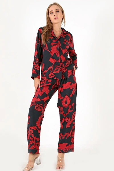 Red Flowers Uzun Kollu Kadın Pijama Takım DoReMi 002-000089