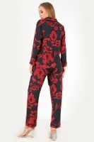 Red Flowers Uzun Kollu Kadın Pijama Takım DoReMi 002-000089 farklı açı