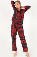 Red Flowers Uzun Kollu Kadın Pijama Takım DoReMi 002-000089 görsel 5