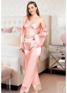 Miss Laris Saten Dantelli Büstiyer Sabahlık Pijama Takım Miss Laris 5033 - Alternatif Görünüm