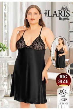 Miss Laris Saten Gecelik Siyah Büyük Beden Miss Laris 4029