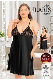 Miss Laris Saten Gecelik Siyah Büyük Beden Miss Laris 4029