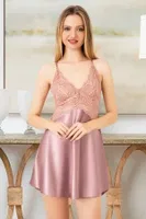 Saten Pudra Dantel İşlemeli Gecelik Miss Laris 2084 Pudra