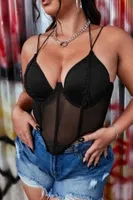 Balenli İnce Askılı Fantezi Kadın Body SHE 2003 Siyah farklı açı