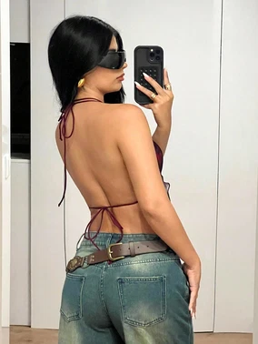 Ruselin Sırt Dekolteli Boyundan Bağlamalı Desenli Tül Büstiyer Ruselin 5092 - Alternatif Görünüm