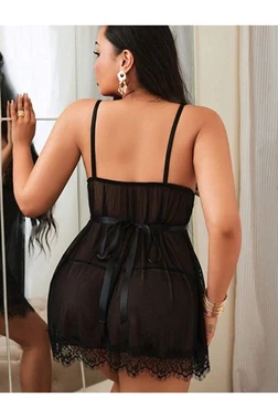 NightLight Sırtı Açık Boyundan Bağlamalı Fantazi Dantelli Gecelik NightLight 3802 - Alternatif Görünüm