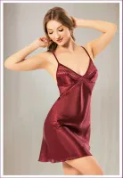 Sırtı Çapraz Askılı Bordo İnce Askılı Saten Gecelik Miss Laris 2142 Bordo