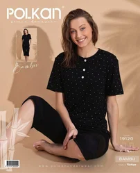 Polkan Siyah Bambu Kısa Kollu Kapri Pijama Takım Polkan 19120