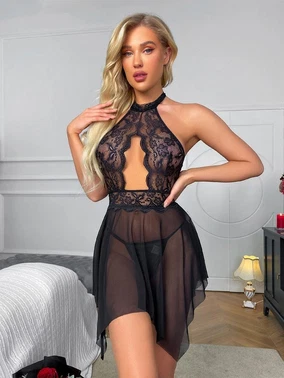 Loomerie Siyah Boyun Dantelli Tül Fantezi Gecelik Loomerie 531