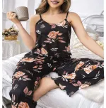 Siyah Çiçek Desenli Pantolon Pijama Takımı Büyük Beden Pink Night 6913 Siyah farklı açı