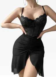 Real Passione Siyah Dantel Büstiyerli Transparan Fantezi Gecelik Real Passione 4078