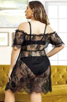 Siyah Dantelli Büyük Beden Midi Seksi Fantezi Gecelik Pink Night 6655 Siyah detay görünüm